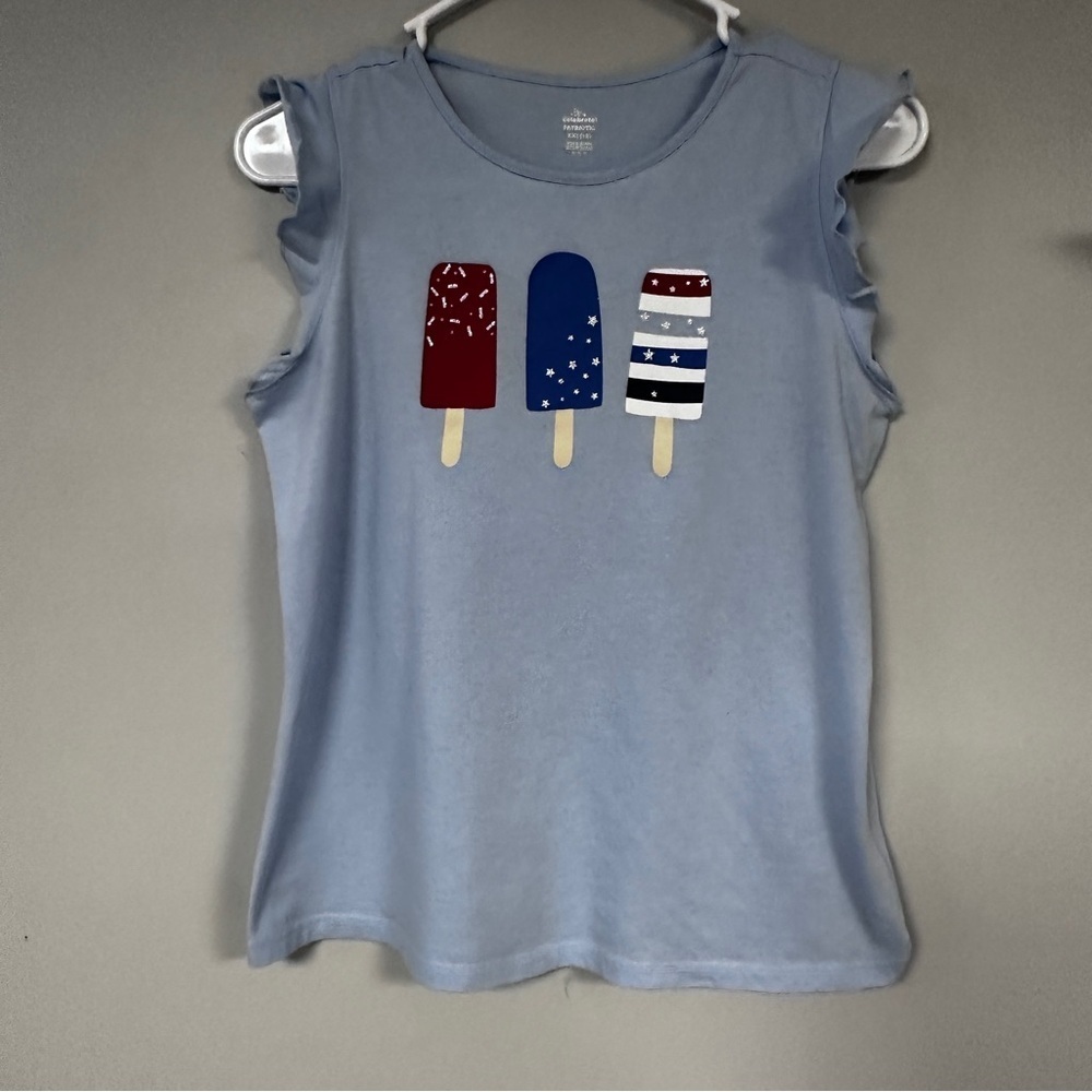 Celebrate! Patriotic Red White & Blue Popsicle Girls’ Tee XXL 18. EUC!
